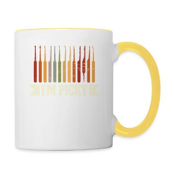 Crochet Hook Vintage Style I'm Picky Graphic - Contrasting Mug - white/yellow - Right