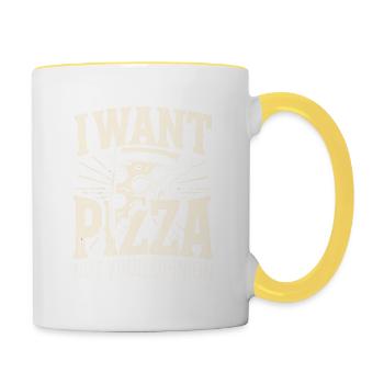Ich will Pizza, nicht Ihre Meinung - Tasse zweifarbig - Weiß/Gelb - Rechts
