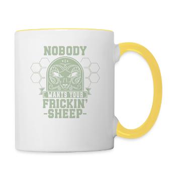 Nobody Wants Your Frickin' Sheep - Humorous - Contrasting Mug - white/yellow - Right