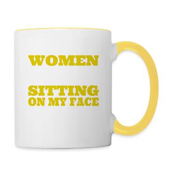 Des femmes assises sur mon visage une provocation - Mug contrasté - blanc/jaune - Droite