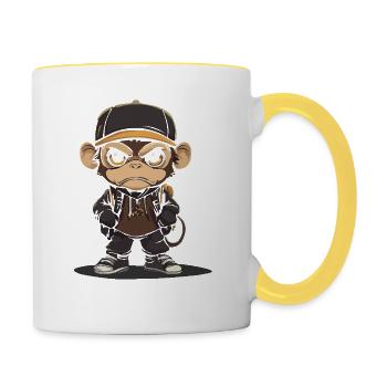 Singe cool avec casquette de baseball et sweat à capuche pour - Mug contrasté - blanc/jaune - Droite