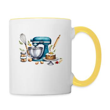 Je suis dans mon bureau : Amateur de cuisine et - Mug contrasté - blanc/jaune - Droite