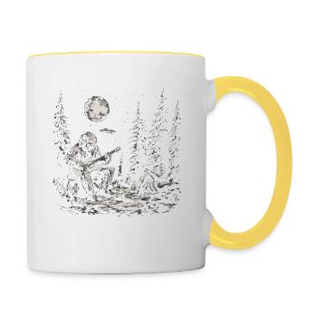 Mystische Nacht im Wald mit Bigfoot und Alien am - Tasse zweifarbig - Weiß/Gelb - Rechts