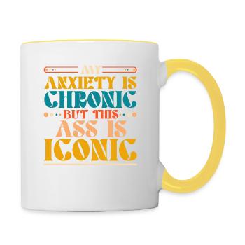 Mon anxiété est chronique mais ce derrière est - Mug contrasté - blanc/jaune - Droite