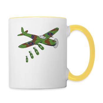 Retro Flugzeug Mit Bombenmotiv Aus Zweitem - Tasse zweifarbig - Weiß/Gelb - Rechts