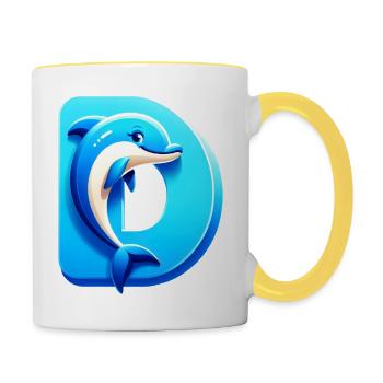 Cute Dolphin with Blue Letter D - Contrasting Mug - white/yellow - Right