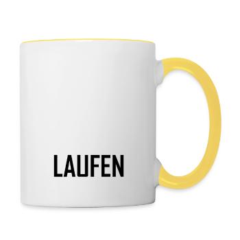 He doesn't do anything, he just wants to run, funny gift - Contrasting Mug - white/yellow - Right