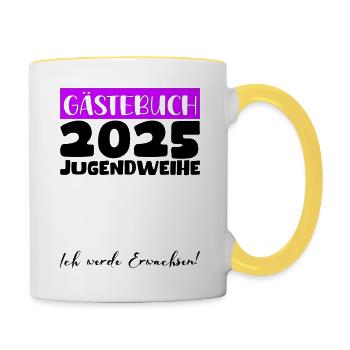 Jugendweihe 2025 Gästebuch Geschenk Mädchen Jungen - Tasse zweifarbig - Weiß/Gelb - Rechts