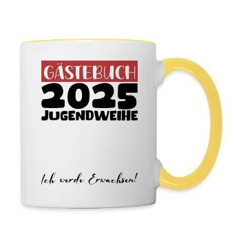 Jugendweihe 2025 Gästebuch Geschenk Mädchen Jungen - Tasse zweifarbig - Weiß/Gelb - Rechts