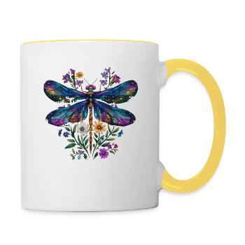 Libellule Et Fleurs Aquarelle Nature Motif - Mug contrasté - blanc/jaune - Droite