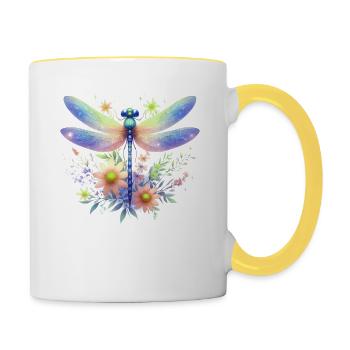 Libellule Et Fleurs Aquarelle Nature Motif - Mug contrasté - blanc/jaune - Droite