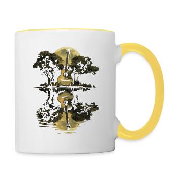 Guitar sounds under a full moon and tree reflection - Contrasting Mug - white/yellow - Right