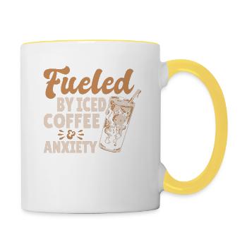Powered by iced coffee and fear - Contrasting Mug - white/yellow - Right
