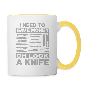 I've got to save money Oh look a knife - Contrasting Mug - white/yellow - Right