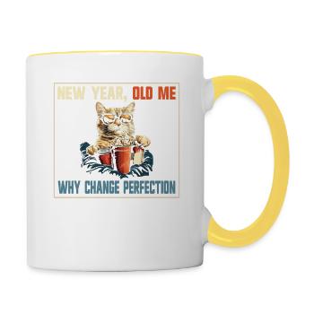 Nouvel An Moi Perfection Chats Humour - Mug contrasté - blanc/jaune - Droite