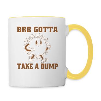 BRB Gotta Take A Dump Illustration De Fleur Drôle - Mug contrasté - blanc/jaune - Droite