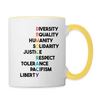 Demokratie - Gleichheit - Menschenrechte - Tasse zweifarbig - Weiß/Gelb - Rechts