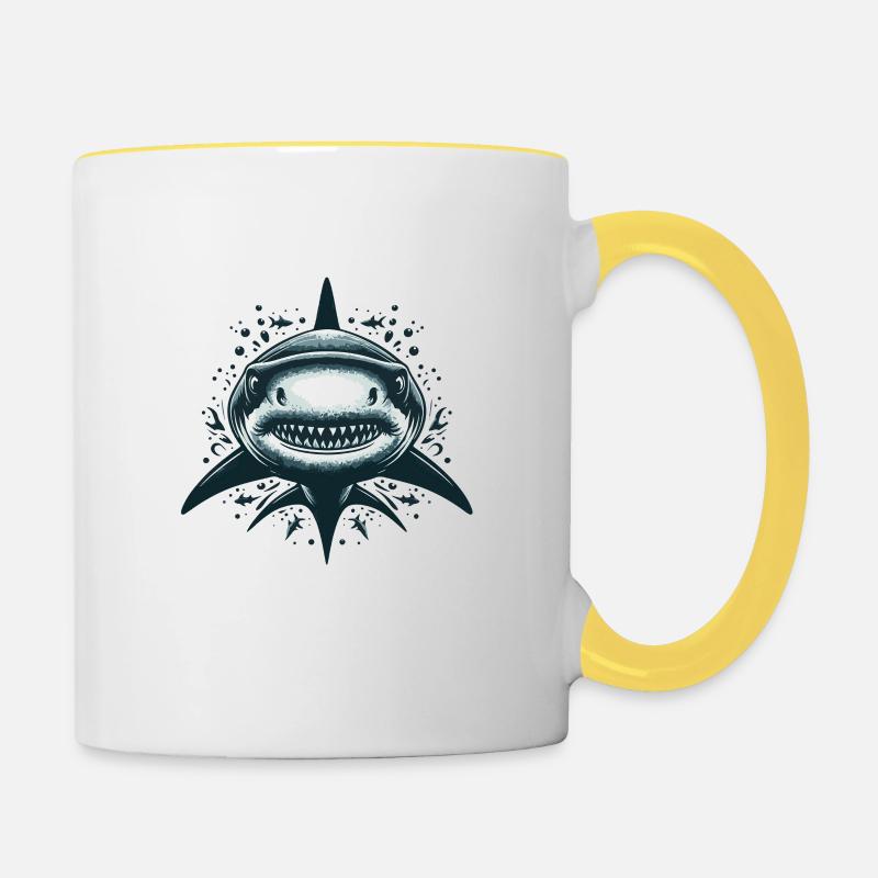 HAI - Spruch mit Wunsch Haifisch Meerestier Jäger - Tasse zweifarbig - Weiß/Gelb
