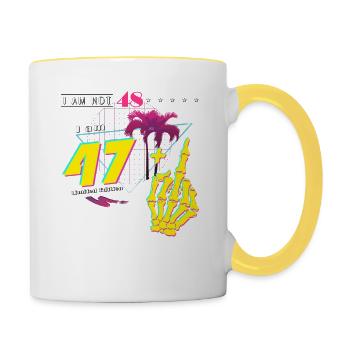 Je n’ai pas 48 ans, j’ai 47 ans + majeur - Vintage Born - Mug contrasté - blanc/jaune - Droite