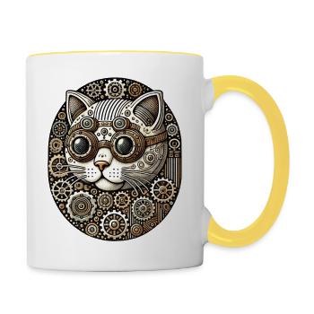 Steampunk Kitty Cat - Contrasting Mug - white/yellow - Right