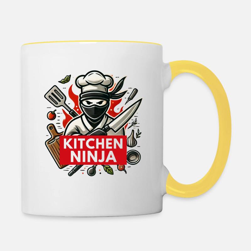 Kitchen Ninja – Maître des lames et des casseroles - Mug contrasté - blanc/jaune