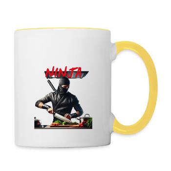 Küchenninja – Lautlos schneiden, lecker servieren - Tasse zweifarbig - Weiß/Gelb - Rechts
