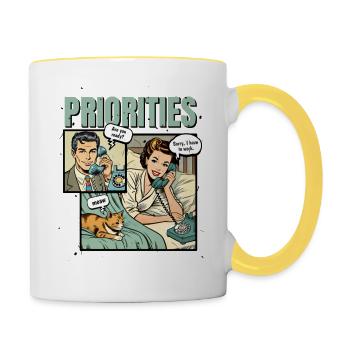 Chat Amoureux Priorité Chats Maman Drôle - Mug contrasté - blanc/jaune - Droite