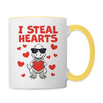 Je vole des coeurs Cadeau de la Saint-Valentin drôle - Mug contrasté - blanc/jaune - Droite