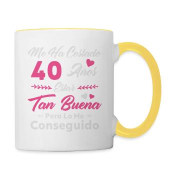 Ich habe 40 Jahre gebraucht 40 Geburtstag Frauen - Tasse zweifarbig - Weiß/Gelb - Rechts