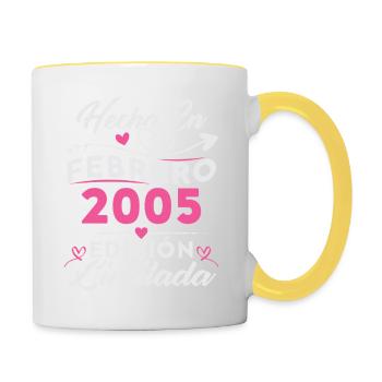 20. Geburtstag Frau 20 Jahre Made In 2005 Februar - Tasse zweifarbig - Weiß/Gelb - Rechts