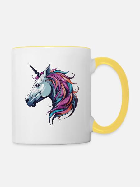 Einhorn Portrait - Tasse zweifarbig - Weiß/Gelb