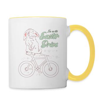 Lapin de Pâques avec vélo - Mug contrasté - blanc/jaune - Droite