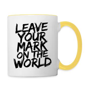 Laissez votre marque sur le monde - Mug contrasté - blanc/jaune - Droite