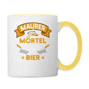 Maurer Haben Mörtel Im Blut Und Bier In Der Hand - Tasse zweifarbig - Weiß/Gelb - Rechts