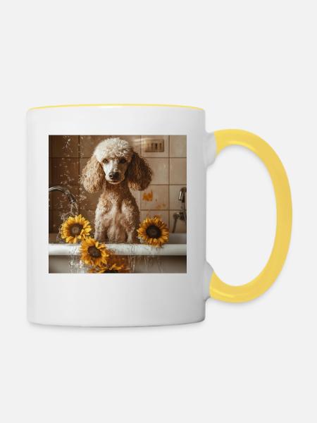 Pudel - Tasse zweifarbig - Weiß/Gelb