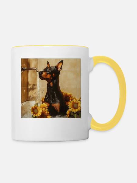 Dobermann - Tasse zweifarbig - Weiß/Gelb
