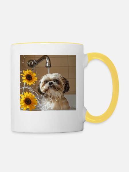 Shih Tzu - Tasse zweifarbig - Weiß/Gelb