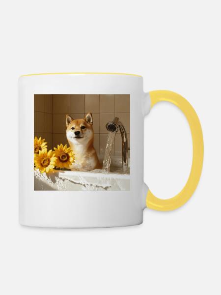 Shiba Inu - Tasse zweifarbig - Weiß/Gelb