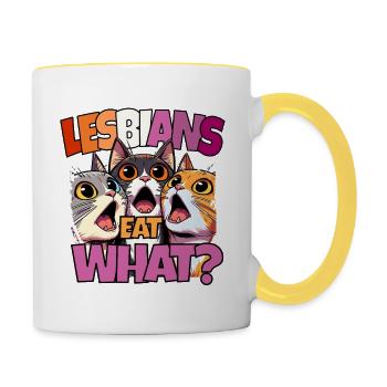 Les lesbiennes mangent quoi ? Fierté Fierté Drôle de chats LGBTQ - Mug contrasté - blanc/jaune - Droite
