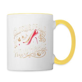 Geschäftsabschlüsse in High Heels - Tasse zweifarbig - Weiß/Gelb - Rechts