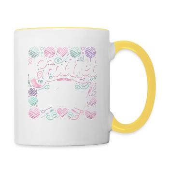 Häkeln ist mein Fitnessprogramm - Tasse zweifarbig - Weiß/Gelb - Rechts