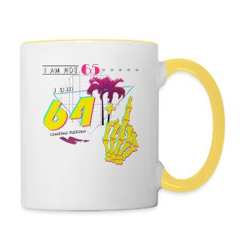 Pas 65, juste 64 + Flip Off – Style Rétro 1960 - Mug contrasté - blanc/jaune - Droite