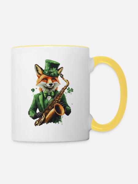 Fuchs - Tasse zweifarbig - Weiß/Gelb