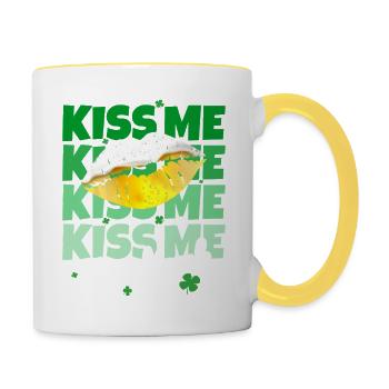 Saint-Patrick Embrasse-moi Je suis ivre en disant drôle - Mug contrasté - blanc/jaune - Droite
