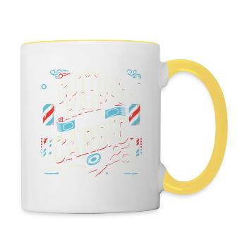 Haare schneiden ist mein Training - Tasse zweifarbig - Weiß/Gelb - Rechts