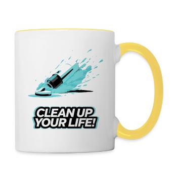 STAUBSAUGER, RÄUMEN SIE IHR LEBEN AUF - Tasse zweifarbig - Weiß/Gelb - Rechts