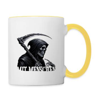 Beruflich Arbeite Ich Gern Mit Menschen Tod Sense - Tasse zweifarbig - Weiß/Gelb - Rechts