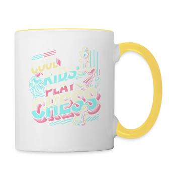 Coole Kinder spielen Schach - Tasse zweifarbig - Weiß/Gelb - Rechts