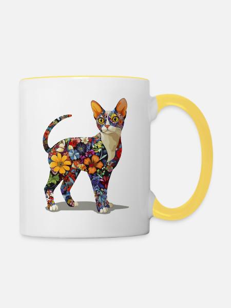 Devon Rex - Tasse zweifarbig - Weiß/Gelb