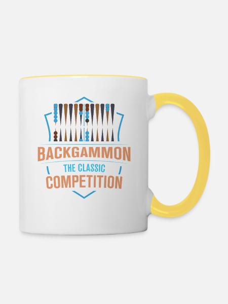 Backgammon Spiel - Tasse zweifarbig - Weiß/Gelb